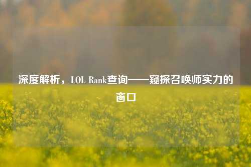 深度解析,LOL Rank查询——窥探召唤师实力的窗口